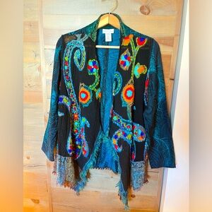 Soft Surroundings peacock wool cardigan wrap-style light jacket